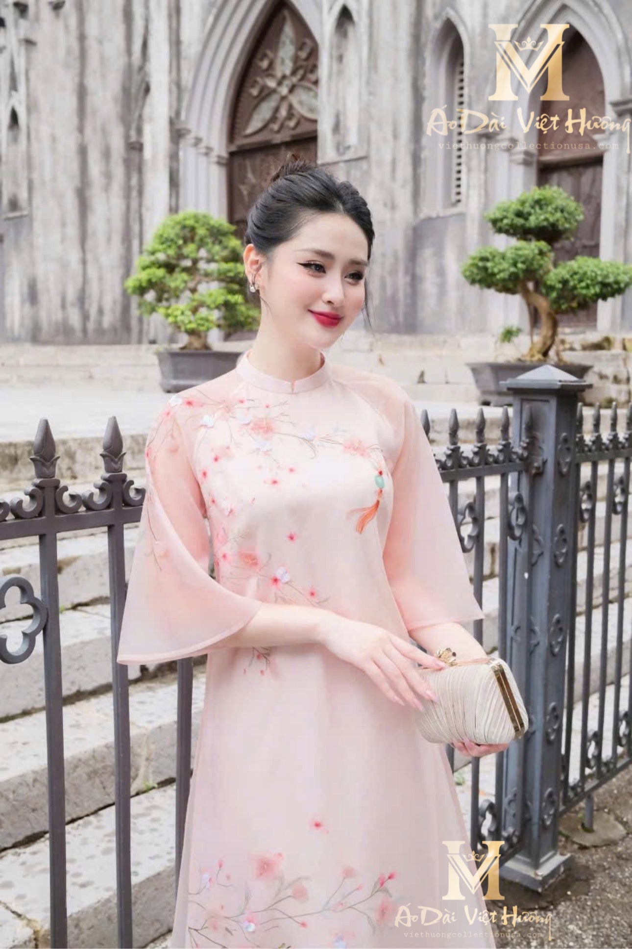 A08 - Set Áo Dài Cách Tân Tơ Organza Light Pink - kèm quần