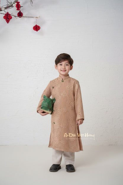 D6 - Boy’s Áo Dài Tơ Mành Vân Mây Nâu