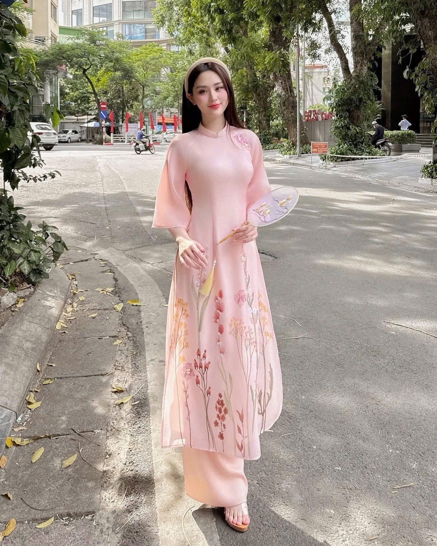 A22 - Set Áo Dài Cách Tân Hồng Pastel (kèm quần)