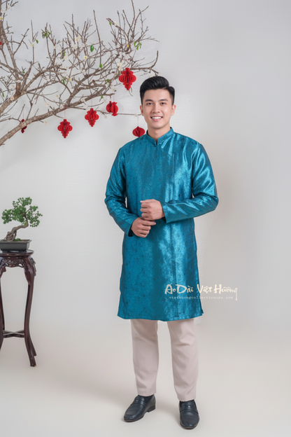 D21 - Men’s Áo Dài Gấm Nhũ Blue