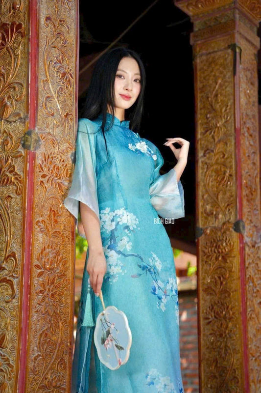 A21 - Set Áo Dài Cách Tân Blue (kèm quần)