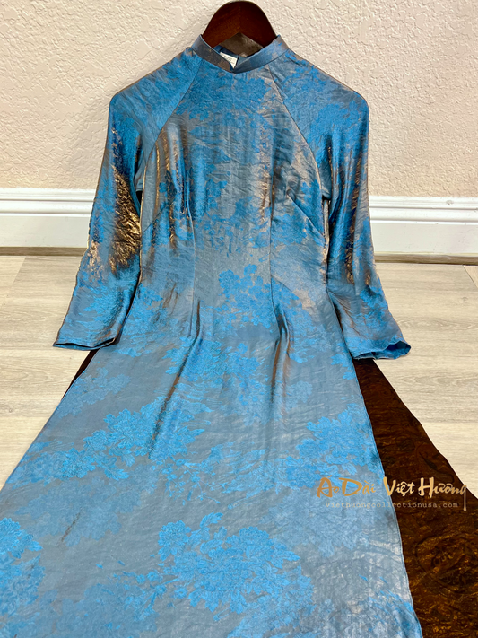 A47 - Áo Dài Tencel 4 Tà Xanh/Nâu | Áo Only