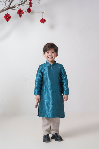 D22 - Boy’s Áo Dài Gấm Nhũ Blue
