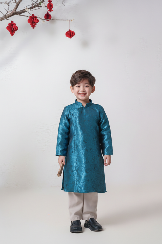 D22 - Boy’s Áo Dài Gấm Nhũ Blue