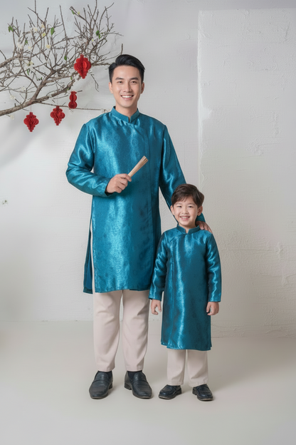 D22 - Boy’s Áo Dài Gấm Nhũ Blue
