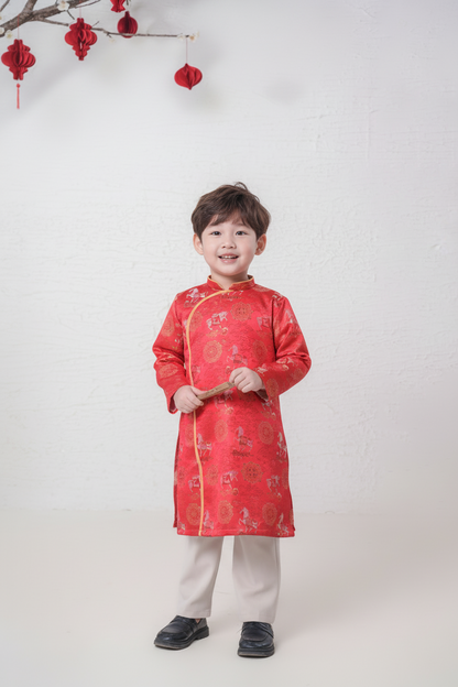 D18 - Boy’s Áo Dài Gấm Ngựa Đỏ/Gold