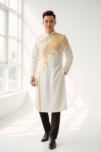 A119 - Men’s Áo Dài Vẽ Tay Off-white