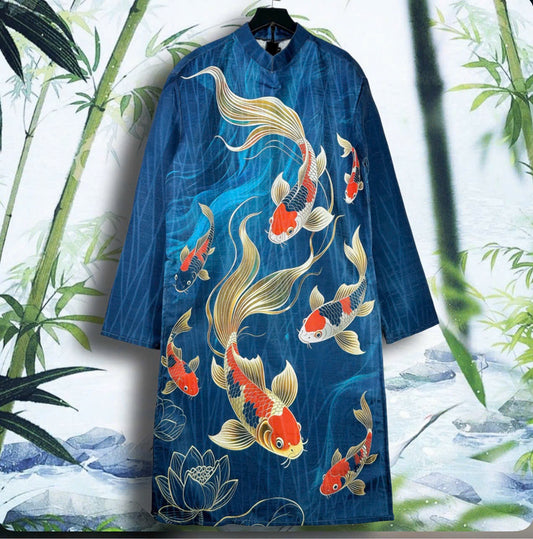 A123 - Men’s Áo Dài Nam In Cá Chép