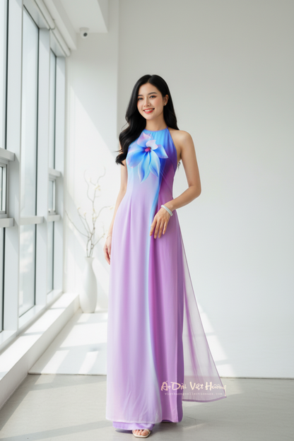 A50 - Áo Dài Yếm Chiffon 4 tà Hồng/Xanh | Áo Only