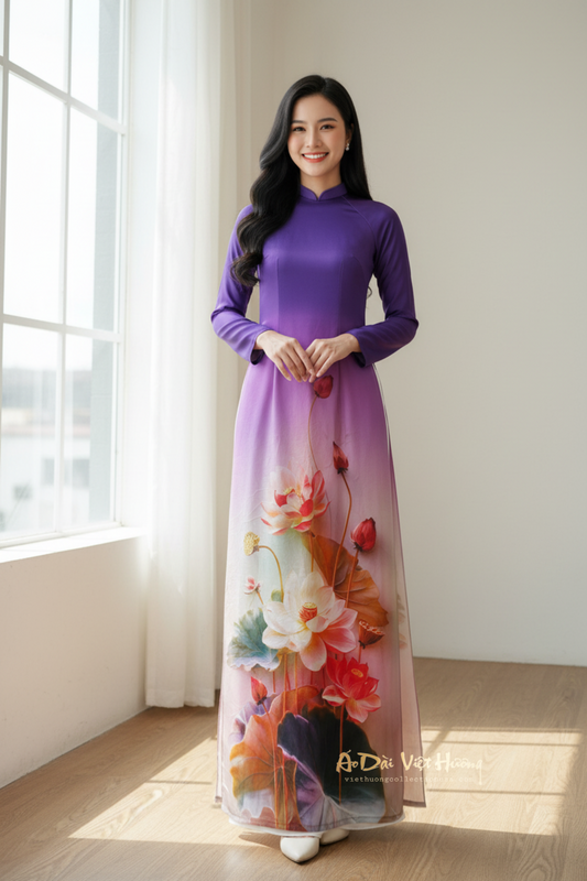 A53 - Áo Dài Tiêu Giao Tím Hoa Sen | Áo Only