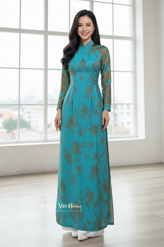 A144 - Áo Dài Silk Óng Xanh Ngọc | Áo Only
