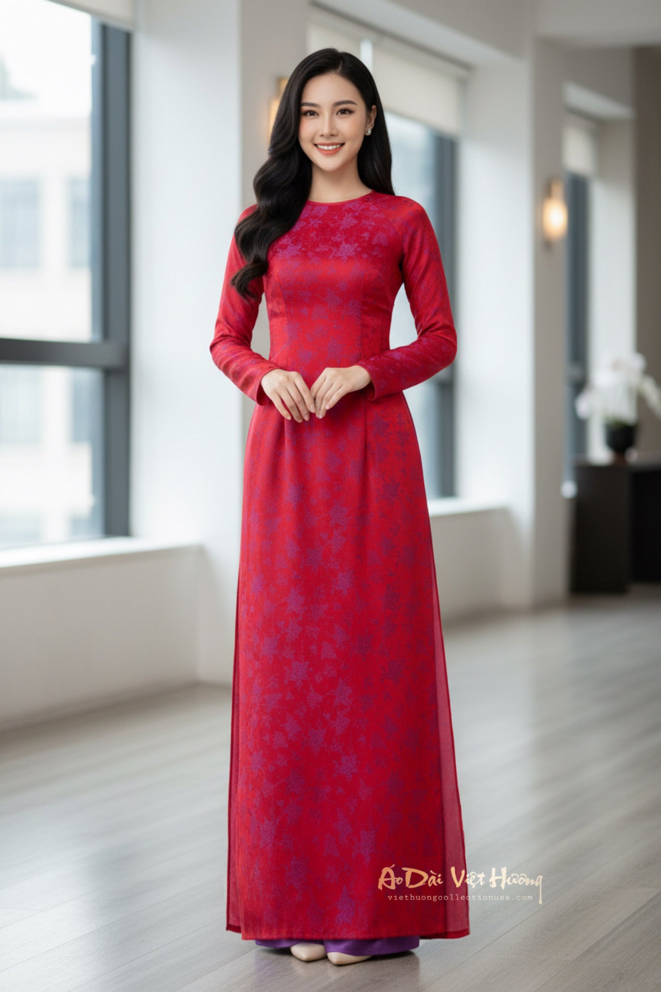 A145 - Áo Dài Gấm 2 Da Đỏ Ánh Tím | Áo Only