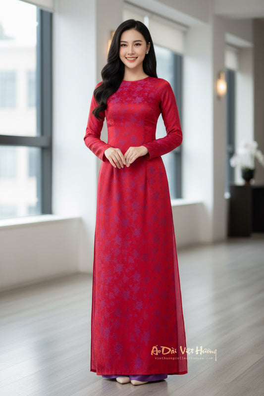 A145 - Áo Dài Gấm 2 Da Đỏ Ánh Tím | Áo Only