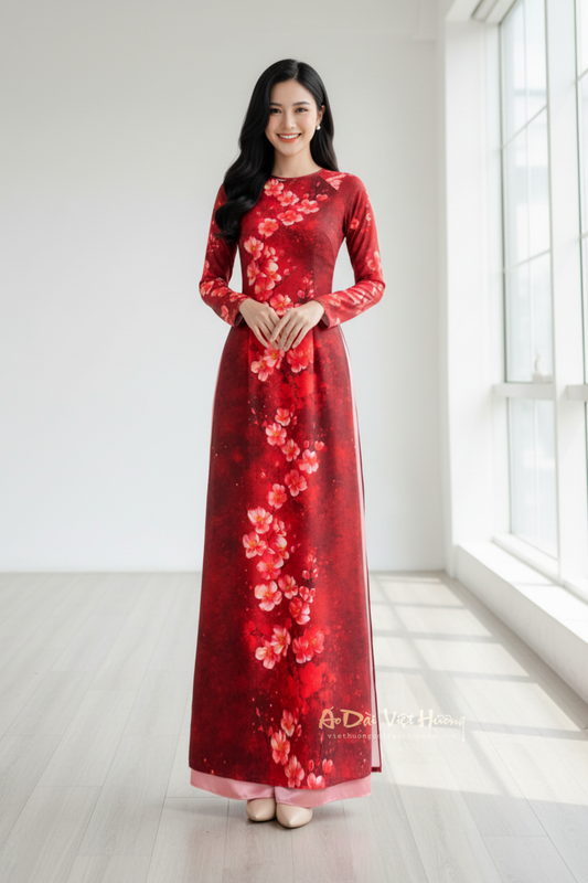 A15 - Áo Dài Lụa Tiêu Giao Đỏ | Áo Only