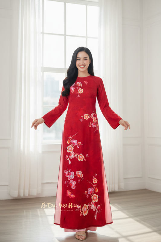 A79 - Áo Dài Lụa Tô Châu Đỏ | Áo Only. Final sale (no return/exchange)