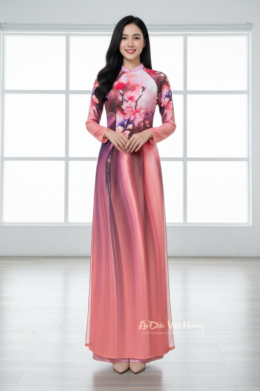 A68 - Áo Dài Lụa Tiêu Giao Hồng/Tím | Áo Only