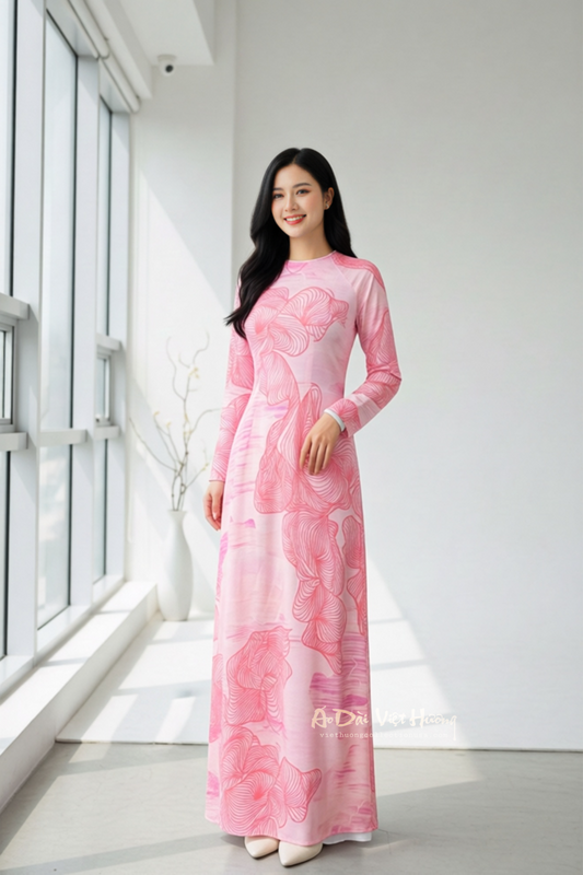 A58 - Áo Dài Lụa Tiêu Giao Hồng | Áo Only