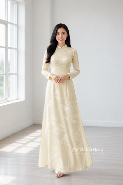 A83 - Áo Dài Lụa Châu Giang Vàng Mỡ Gà | Áo Only