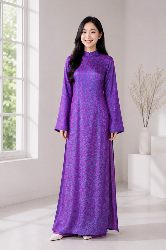 A09 - Áo Dài Lụa Tơ Tằm Nha Xá Tím ánh xanh | Áo Only