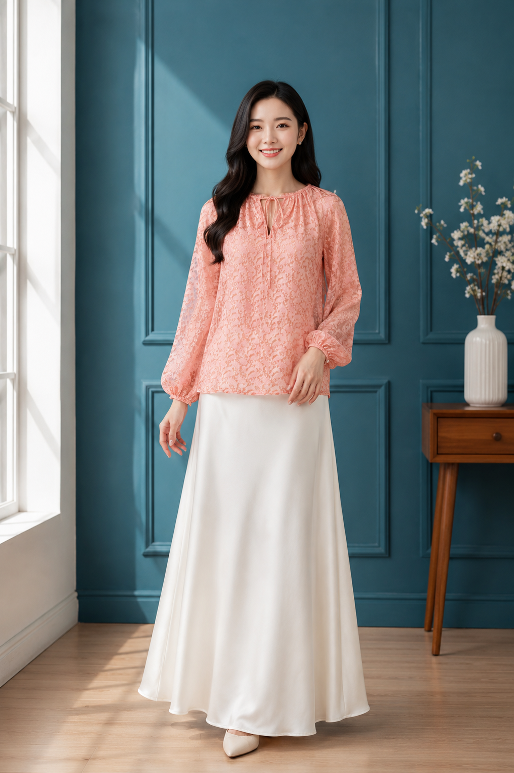 A4 - Áo Tay Bồng Tơ Tằm Nha Xá Coral