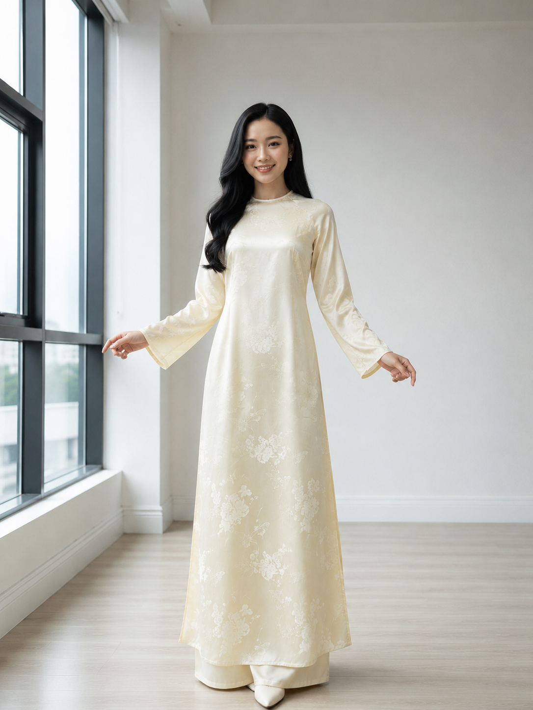 A99 - Áo Dài Lụa Gấm Suông Ôm Lụa Vàng Mỡ Gà