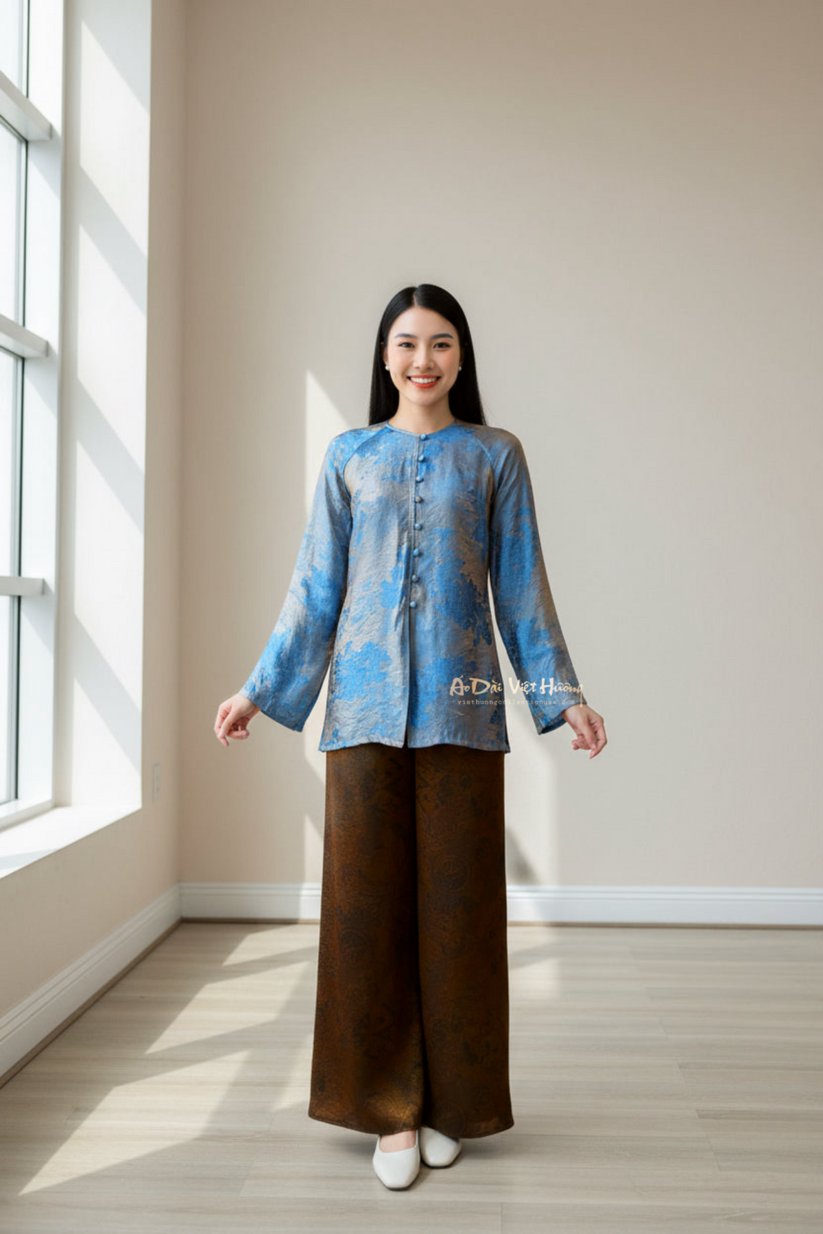 B4 - Áo Bà Ba Tencel Xanh | Áo Only. Final sale (no return/exchange)