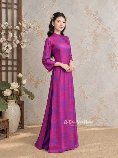A16 - Áo Dài Lụa Hai Da Tím Hồng | Áo Only
