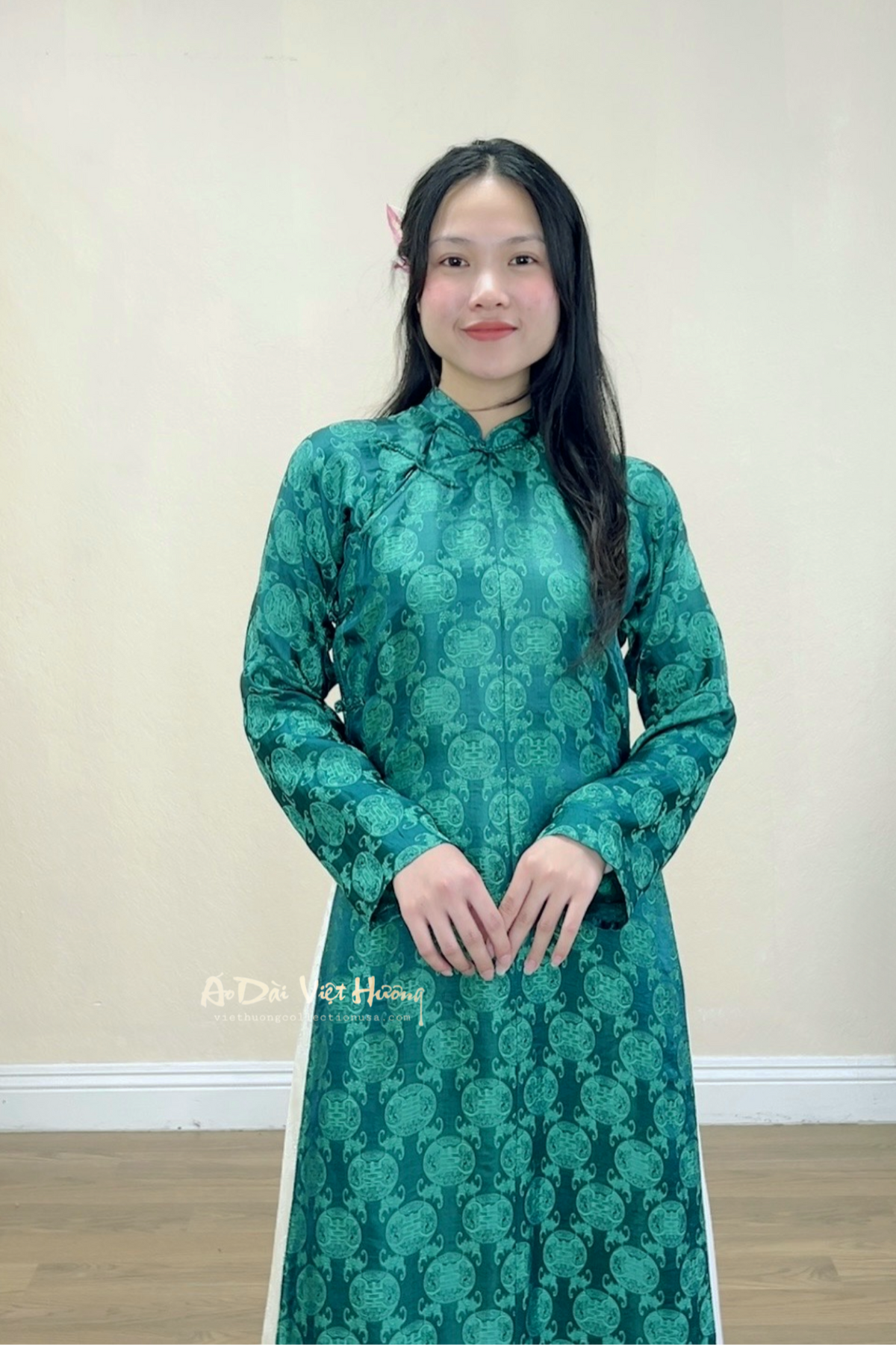 A07 - Áo Dài Ngũ Thân Tay Chẽn Tơ Tằm Nha Xá Xanh | Áo Only