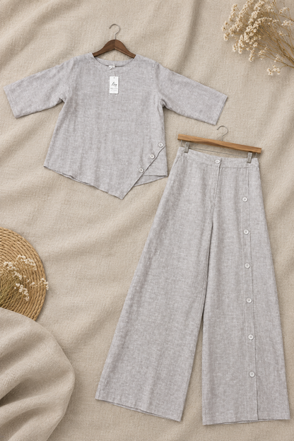 L60->64 - Set Linen Châu Âu | Kèm quần phối nút