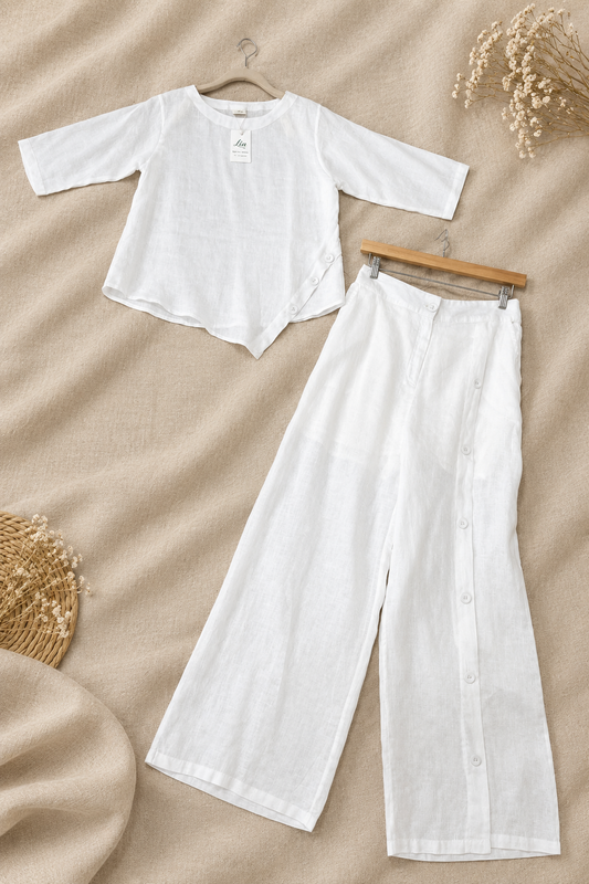 L60->64 - Set Linen Châu Âu | Kèm quần phối nút