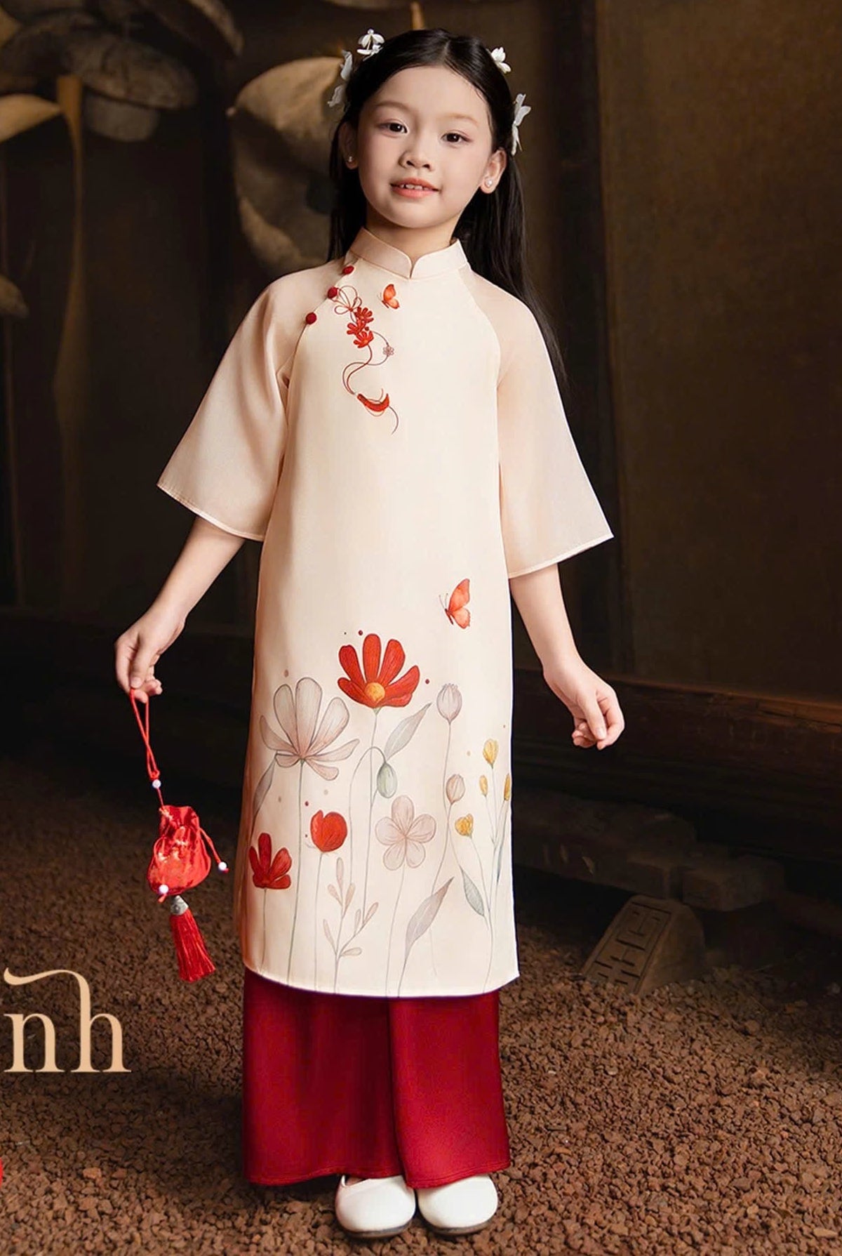G9 - Girl’s Set Áo Dài Voile Organza Nude | Kèm Quần
