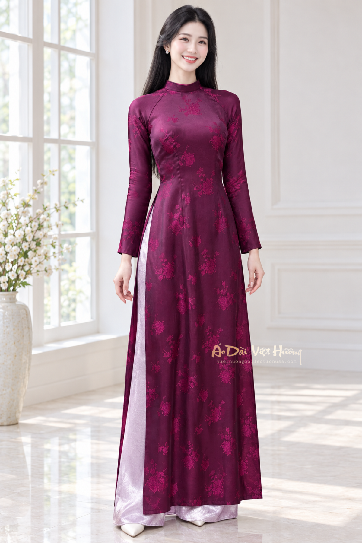 A15 - Áo Dài Lụa Gấm Hai Da Cúc Đại Hoá | Áo Only