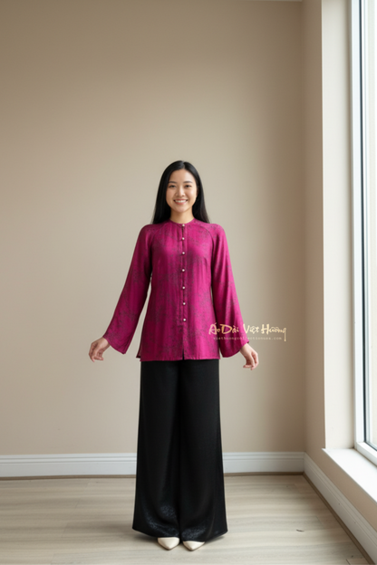 B01 - Áo Bà Ba Gấm Hai Da Tím Cẩm | Áo Only