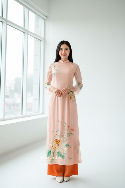 AD21 - Áo Dài Cách Tân Tơ Cam Thêu Hoa | Áo Only.