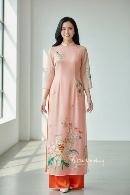 AD21 - Áo Dài Cách Tân Tơ Cam Thêu Hoa | Áo Only.