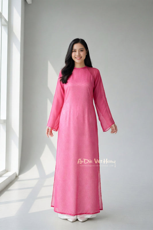 A6 - Áo Dài Tơ Óng Hồng Sen (áo choàng ngoài)