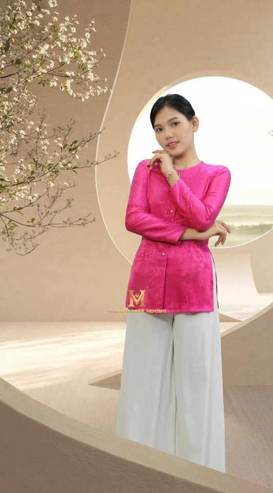 B39 - Áo Bà Ba Gấm Lotus Pink