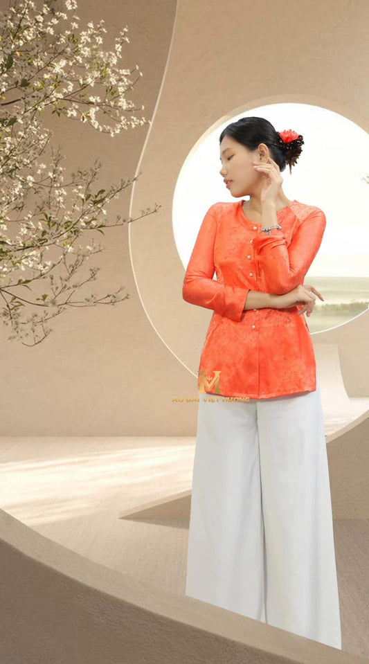 B41 - Áo Bà Ba Gấm Bright Orange