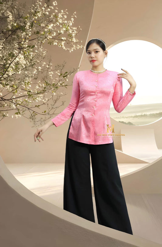 B42 - Áo Bà Ba Gấm Pink