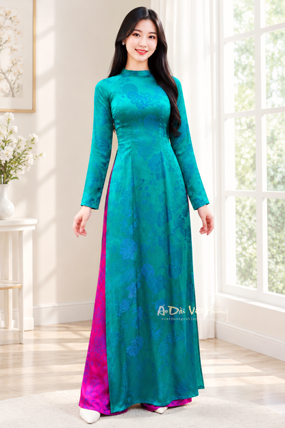A54 - Áo Dài Lụa Hai Da Xanh (Cổ Lệch) | Áo Only