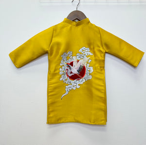 960-Embroidered Áo Dài bé trai yellow. Final sale (no return/exchange)